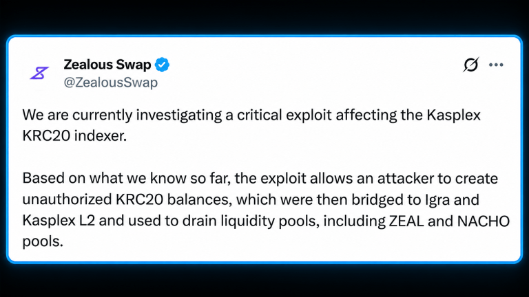 Kasplex KRC-20 Indexer Signature Bypass Drains Two Token Pools