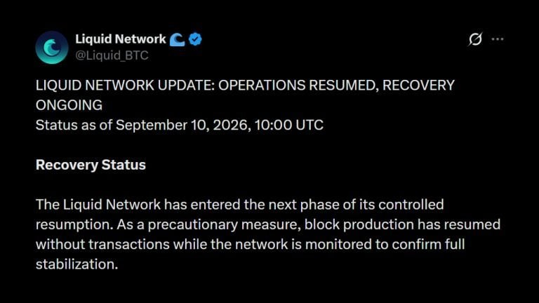 Liquid Network Resumes Block Production After 4,000 BTC Exploit